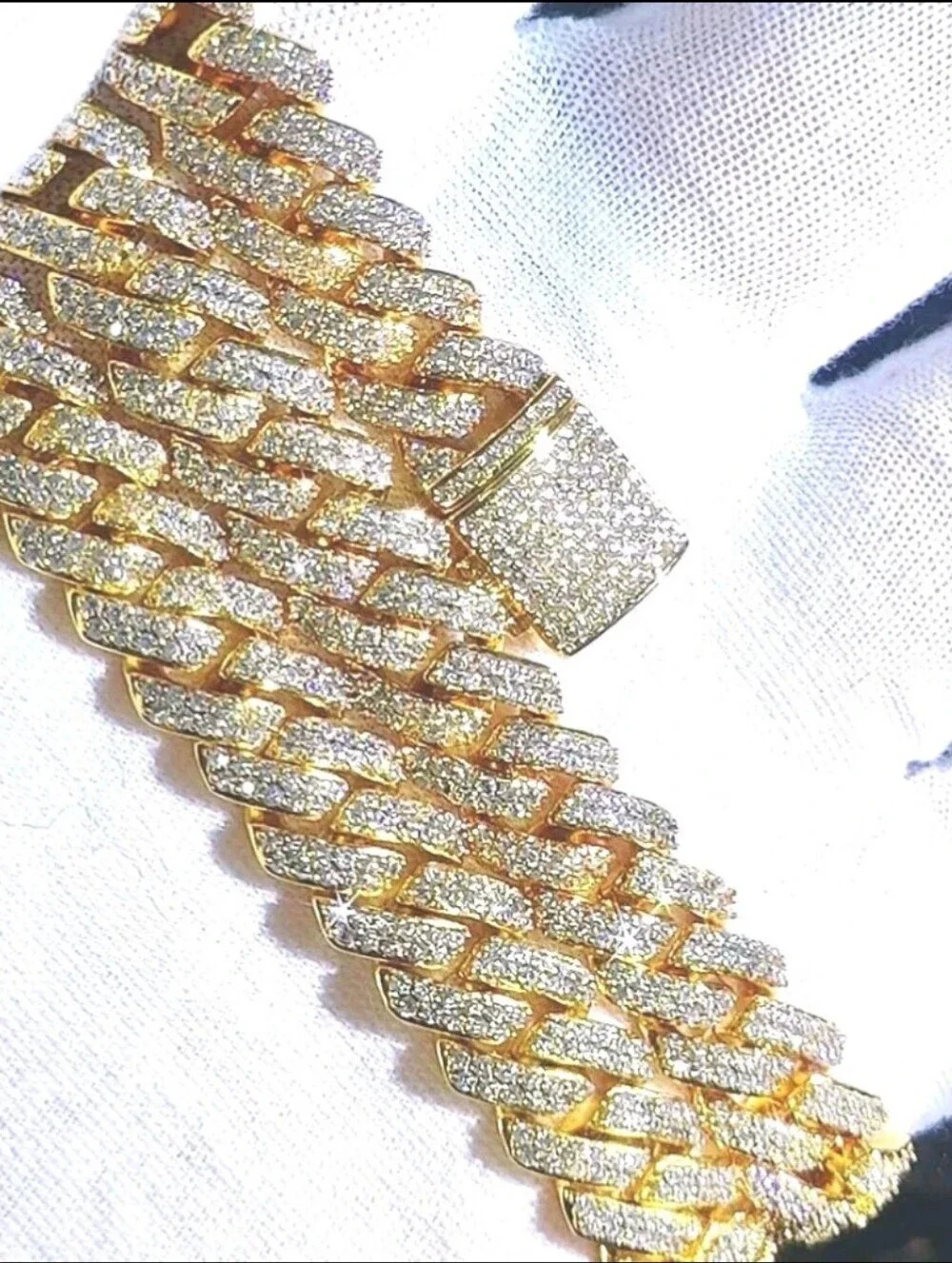 Men's Hip Hop 12mm Golden Cuban Link Chain Necklace with cubic zirconia Stones